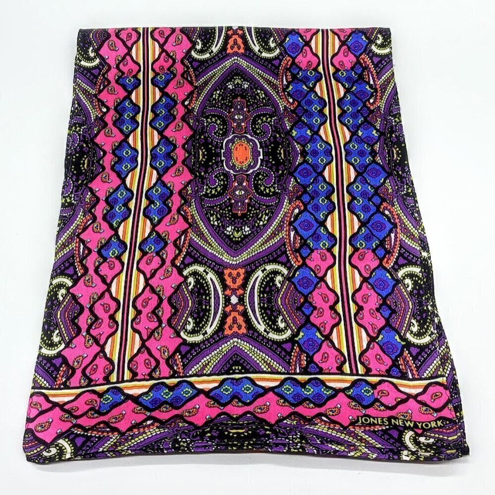 Vintage Jones New York Jewel Tone Multicolor Silk Oblong Scarf